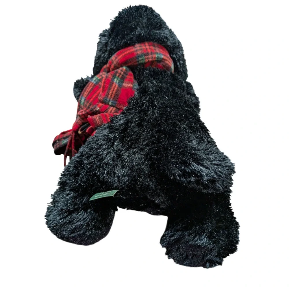 Eddie Bauer Black Dog Plush Stuffed Animal Red Plaid Scarf Shaggy Weighted Puppy